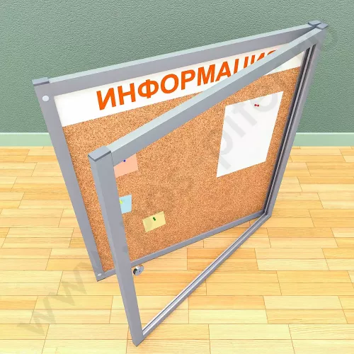 Пробковый информационный стенд с дверцей на 6 листов А4