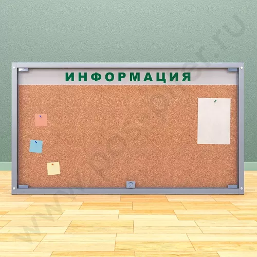 Пробковый стенд с двумя распашными дверцами на 12 листов А4, в два ряда