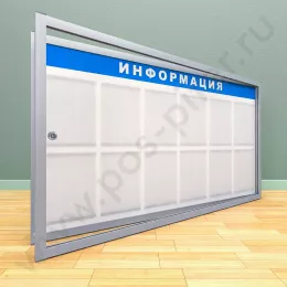 Уличный настенный стенд с дверцей, с карманами на 12 листов А-4 в два ряда