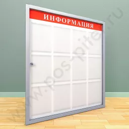 Уличный настенный стенд с дверцей, с карманами на 12 листов А-4 в три ряда